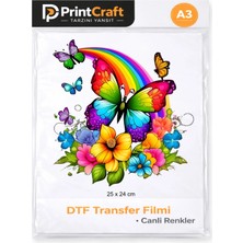 24X25 cm Çiçek Bahçesi ve Kelebekler Modeli Ütü ile Yapışan Dtf Transfer Baskı (A3)