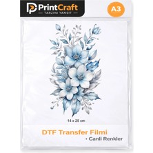 Palo Santo 14X25 cm Mavi Çiçekler Modeli Ütü ile Yapışan Dtf Transfer Baskı (A3)