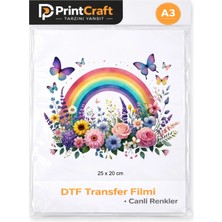 Palo Santo 25X20 cm Gökkuşağı ve Çiçekler Modeli Ütü ile Yapışan Dtf Transfer Baskı (A3)