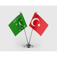 Punto Dizayn Barbaros Hayreddin Paşa ve Türkiye Bayrağı Ikili Saten Masa Bayrağı Takımı