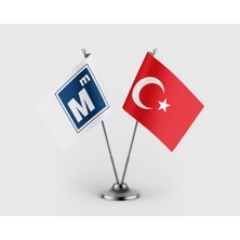 Punto Dizayn Muhasebe ve Türk Bayrağı İkili Saten Masa Bayrağı Takımı