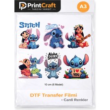 10 cm 6 Adet Stitch Modeli Ütü ile Yapışan Dtf Transfer Baskı (A3)