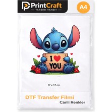 Palo Santo 17X17 cm I Love Stitch Modeli Ütü ile Yapışan Dtf Transfer Baskı (A4)