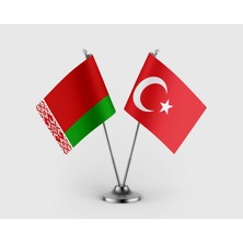 Punto Dizayn Belarus ve Türkiye Bayrağı Ikili Saten Masa Bayrağı Takımı