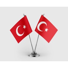 Punto Dizayn Türkiye Cumhuriyeti Bayrağı Ikili Saten Masa Bayrağı Takımı