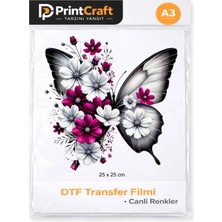 Palo Santo 25X25 cm Gümüş Renkli Kelebek Modeli Ütü ile Yapışan Dtf Transfer Baskı (A3)