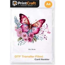 Palo Santo 18X16 cm Pembe Kelebek Modeli Ütü ile Yapışan Dtf Transfer Baskı (A4)