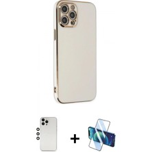 İlk El Grup Pilelistore™ iPhone 12 Pro Kılıf Yankı Serisi - Siyah 3D Antistatik Cam Ekran Koruyucu + Shine Kamera Lens - Gs