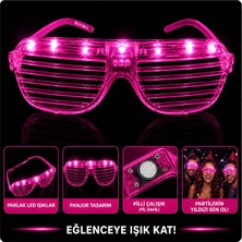 EkoAlışverişDünyam LED Işıklı Panjur Parti Gözlüğü Pembe Renk Shutter Gözlük (5510)