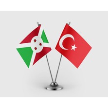 Punto Dizayn Burundi ve Türk Bayrağı İkili Saten Masa Bayrağı Takımı