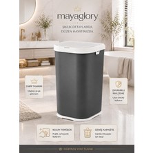 MAYAGLORY Mega Boy (50LITRE) Otomatik Kapaklı Çamaşır Sepeti Koku Hapseden Kapak Sistemi Temiz/kirli Sepeti Banyo Düzenleyici Çamaşır Selesi