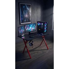 Hey Modüler Mobilya 110 cm Gaming2 Profesyonel Oyuncu Masası Siyah Tabla, Kırmızı Metal Ayaklı Hey Gaming2