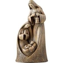 Elivora Avalon Galeri Figürleri - Oyma Ahşap Görünümlü Mary ve Jesus Masa Üstü Doğum Heykelcik, 25,8 Cm, Kutsal Aile