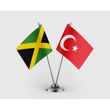 Punto Dizayn Jamaika ve Türkiye Bayrağı İkili Saten Masa Bayrağı Takımı
