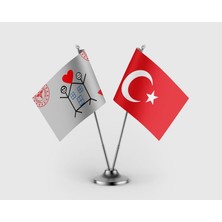 Punto Dizayn Temiz Okul ve Türk Bayrağı İkili Saten Masa Bayrağı Takımı