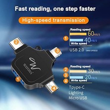 Elivora 4'ü 1 Arada Otg Adaptörü Bellek Konnektörü, Otg Adaptörü, Siyah