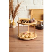 Mrt Teknik Bambu Iki Katlı Döner Sunumluk 24,5×24,5×18 cm