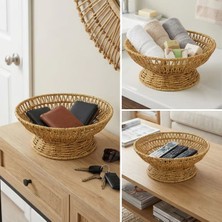 EkoAlışverişDünyam 25 cm Plastik Rattan Servis Çanağı – Doğal Hasır Görünümlü Dekoratif Meyve, Ekmek ve Sunum Kasesi (5510)