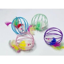 Elivora Renkli Metal Kafesli Peluş Fareli Kedi Oyuncağı – Hareketli Tüylü Top 6cm | Kediler Için Eğlenceli Oyun Topu