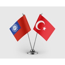 Punto Dizayn Burma Bayrağı ve Türkiye Bayrağı İkili Saten Masa Bayrağı Takımı