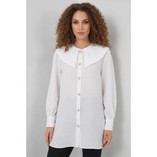 Style Line Kadın Bebe Yaka Uzun Kol Viskon Beyaz Tunik