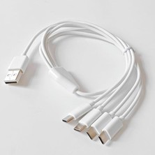 Elivora 4 In 1 USB Tip-C Şarj Kablosu Çoklayıcı, Beyaz, 1 Metre, Çoklu Cihaz Şarj Kablosu