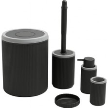 Elivora 5’li Banyo Seti –, Modern Şık Tasarımlı Çöp Kovası, Tuvalet Fırçası, Sıvı Sabunluk, Diş Fırçalık ve Sabunluk Takımı | Dayanıklı Plastik, Lüks Görünüm, Kaymaz ve Suya Dayanıklı Set