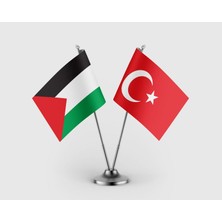 Punto Dizayn Filistin Bayrağı ve Türk Bayrağı Ikili Saten Masa Bayrağı Takımı