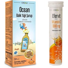Orzax Ocean Omega 3 Portakallı Balık Yağı Şurubu 150 ml + Orzax Efervit Vitamin C 1000 Mg 20 Tablet