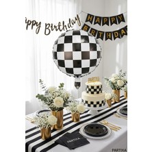 Partixa Siyah Beyaz Dama Desenli Yuvarlak Folyo Balon