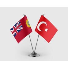 Punto Dizayn Britanya Hindistanı ve Tür Bayrağı Ikili Saten Masa Bayrağı Takımı