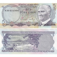 Benim Koleksiyonum Türkiye, 6. Emisyon 2. Tertip 5 Tl Çil Eski Kağıt Para