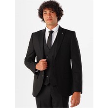 Süvari Slim Düz Yelekli Takım Elbise