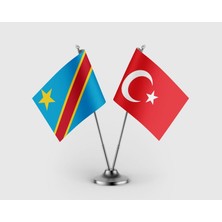 Punto Dizayn Demokratik Kongo Cumhuriyeti ve Türkiye Bayrağı Ikili Saten Masa Bayrağı Takımı