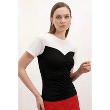 Style Line Kadın Büzgülü Basic Siyah Tişört