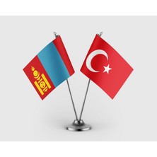 Punto Dizayn Moğolistan Bayrağı ve Türk Bayrağı Ikili Saten Masa Bayrağı Takımı