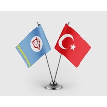 Punto Dizayn Gagavuzya Cumhuriyeti ve Türkiye Cumhuriyeti Bayrağı Ikili Saten Masa Bayrağı Takımı