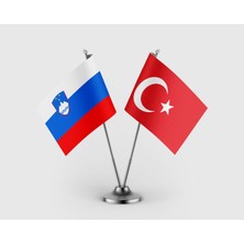 Punto Dizayn Slovenya bayrağı ve Türk Bayrağı İkili Saten Masa Bayrağı Takımı