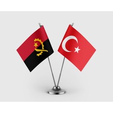 Punto Dizayn Angola Bayrağı ve Türkiye Bayrağı Ikili Saten Masa Bayrağı Takımı