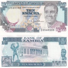 Benim Koleksiyonum Zambiya, 10 Kwacha (1989) Çil Eski Yabancı Kağıt Para