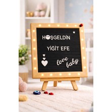Premini LED Işıklı Ahşap Mesaj Panosu Beyaz Harfli ve Ahşap Ayaklı
