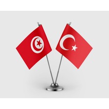 Punto Dizayn Tunus ve Türkiye Bayrağı Ikili Saten Masa Bayrağı Takımı