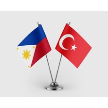 Punto Dizayn Filipinler ve Türkiye Bayrağı İkili Saten Masa Bayrağı Takımı