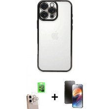 İlk El Grup Pilelistore™ iPhone 16 Pro Max Kılıf Vadi Minimal - Siyah 3D Antistatik Mat Seramik Nano Ekran Koruyucu + Raze Metal Kamera Lens - Nlgy