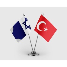 Punto Dizayn Karamanoğulları Beyliği ve Türk Bayrağı Ikili Saten Masa Bayrağı Takımı