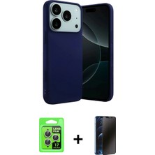 İlk El Grup Pilelistore™ iPhone 17 Pro Kılıf Ahenk Serisi - Siyah 3D Antistatik Hayalet Cam Ekran Koruyucu + Raze Metal Kamera Lens - Gs