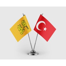 Punto Dizayn Uygur Devleti ve Türkiye Bayrağı İkili Saten Masa Bayrağı Takımı
