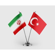 Punto Dizayn Iran Bayrağı ve Türk Bayrağı İkili Saten Masa Bayrağı Takımı
