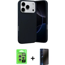 İlk El Grup Pilelistore™ iPhone 17 Pro Kılıf Ahenk Serisi - Siyah 3D Antistatik Hayalet Cam Ekran Koruyucu + Raze Metal Kamera Lens - Gs