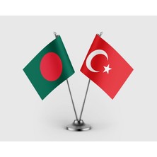 Punto Dizayn Bangladeş Devlet Bayrağı ve Türkiye Bayrağı İkili Saten Masa Bayrağı Takımı